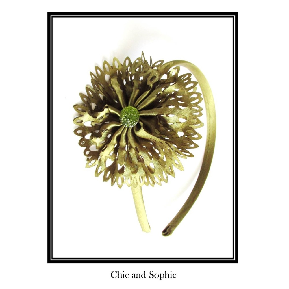 Olive Green Flower Gem Headband Hair Accessory